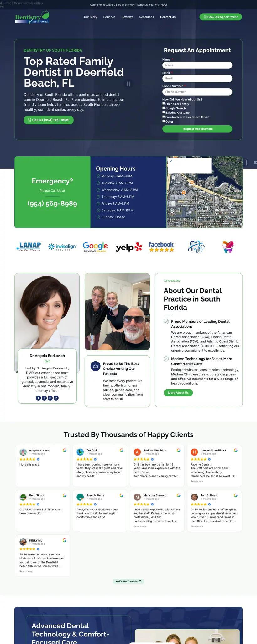 Full-length view of the Dentistry of South Florida practice website designed by SERP Squad