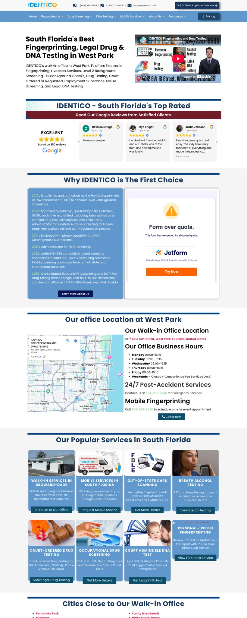 Full-length view of the IDENTICO fingerprinting and drug testing website designed by SERP Squad
