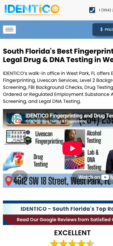 Mobile view of the IDENTICO website