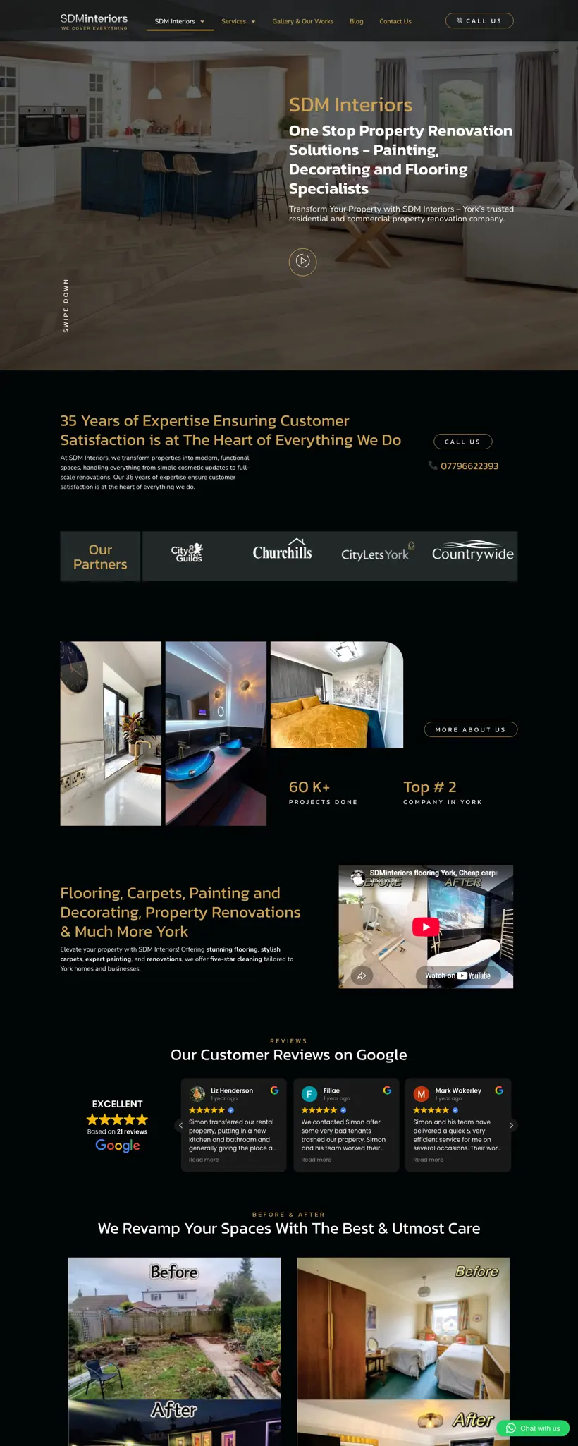 Full-length view of the SDM Interiors renovation website designed by SERP Squad